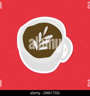 Aufkleber Latte Art Kaffeetasse mit weißem Randvektor Stock Vektor