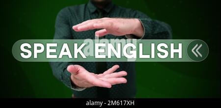Schild mit der Aufschrift "Sprache Englisch". Geschäftsüberblick Studieren Sie eine andere Fremdsprache Online-verbale Kurse Stockfoto