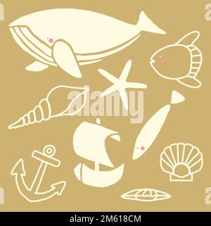 Handgezogener Unterwassertiersammlungsvektor Stock Vektor