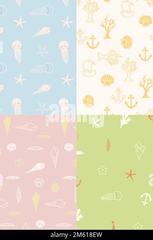 Unterwasser Tiere nahtlose Mustersammlung Vektor Stock Vektor