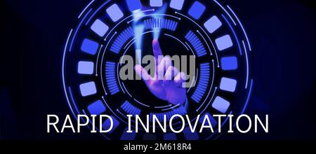 Textunterschrift für schnelle Innovationen. Konzept, das charakteristisch für eine Website ist, die Suchmaschinenalgorithmen verwendet Stockfoto