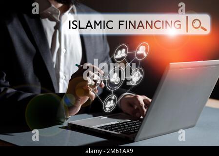 Schreiben mit Text Islamic Financing. Internet Concept Banking-Aktivitäten und -Investitionen, die der Scharia entsprechen Stockfoto