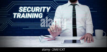 Textunterschrift zur Präsentation der Sicherheitsschulung. Wortwahl zum Thema Sicherheitsschulung für Endbenutzer Stockfoto