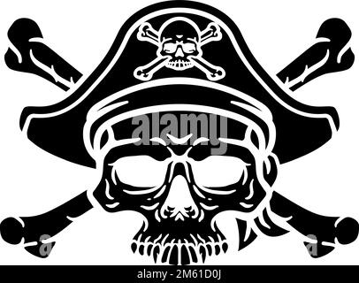 Cartoon mit Piratenhut, Totenkopf und Kreuzknochen Stock Vektor