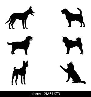 Abbildungssatz mit Silhouetten des Hundes auf weißem Hintergrund Stock Vektor