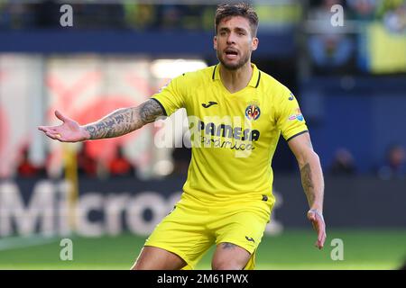 Kiko Femenia von Villarreal CF während des Spiels La Liga zwischen Villarreal CF und Valencia CF am Estadio de la Ceramica in Villarreal, Spanien. Stockfoto