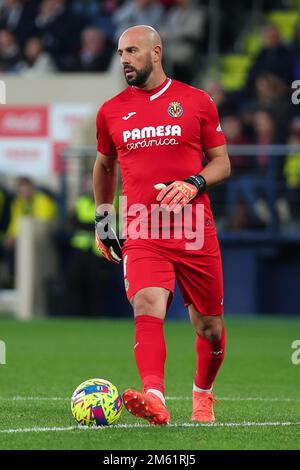 Pepe Reina von Villarreal CF in Aktion während des Spiels La Liga zwischen Villarreal CF und Valencia CF am Estadio de la Ceramica in Villarreal, Spanien. Stockfoto