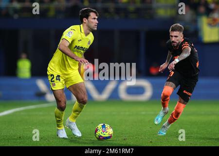 Alfonso Pedraza von Villarreal CF in Aktion während des Spiels La Liga zwischen Villarreal CF und Valencia CF am Estadio de la Ceramica in Villarreal, Spanien. Stockfoto