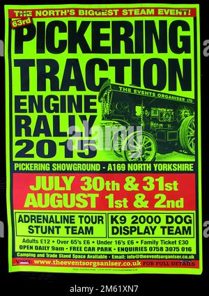 Ein Poster für die Pickering Traktionsmotor-Rally 2015, North Yorkshire, Großbritannien. Stockfoto