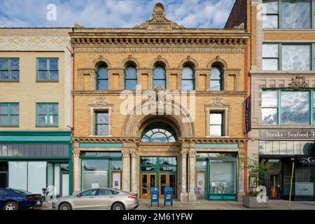 Market Arcade ist nach dem längst veralteten öffentlichen Markt (jetzt Parkplatz) in der Washington Street benannt. Heute sind hier kleine Geschäfte und Büros untergebracht. Stockfoto