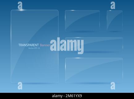 Ein Satz Glasbanner auf blauem Hintergrund. Stock Vektor