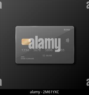 Kreditkarte auf schwarzem Hintergrund. Realistisches Layout der Bankkarte. Stock Vektor