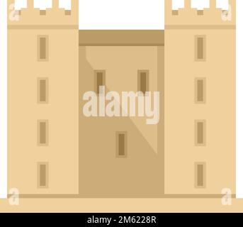 Flachvektor des Symbols der Burgfassade. Alte mittelalterliche Burg. Steinfangmulde isoliert Stock Vektor
