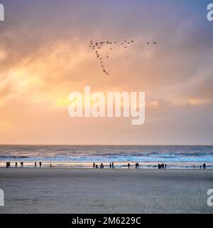 Leute am Blackpool Beach am Neujahrstag 2023 Stockfoto