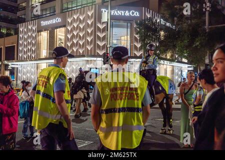 Montierte Polizei an Silvester, Sydney CBD Stockfoto