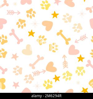 Tiermotiv Nahtloses Muster für Hunde- und Katzenfußabdrücke zum Einwickeln von Papier und Textilien und Bettwäsche sowie für Kinderbekleidung und festliche Verpackungen. Hoher q-Wert Stockfoto
