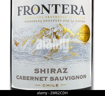 Etikett für Frontera-Wein aus Concha y Toro (Chile). Stockfoto