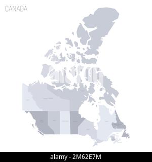 Politische Karte Kanadas der Verwaltungsabteilungen - Provinzen und Territorien. Graue Vektorkarte mit Beschriftungen. Stock Vektor