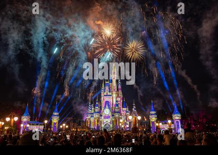 Orlando, FL, USA - November 5 2022 : Magic Kingdom Park. Die Walt Disney World 50. Jubiläumsfeier. Stockfoto