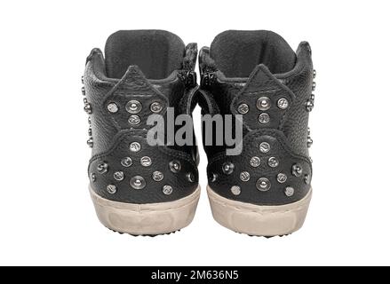 Hohe Lederschuhe auf weißem Hintergrund. Stockfoto