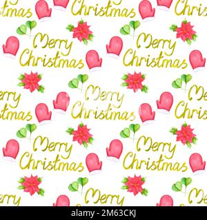 Handgezeichnet, wasserfarbenes weihnachtliches Nahtloses Muster. Symbol für Weihnachten und Neujahr, dekoratives Element. Sammelalbum, Textil, Stoff, Banner, Postkarte Stockfoto