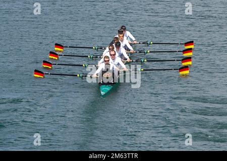 ARCHIVFOTO: Filip ADAMSKI wird am 5. Januar 2023 40, Deutschland acht, links nach rechts Steuermann Martin SAUER, Schlagmann Kristof WILKE, Florian MENNINGER, Lukas MÜLLER (M??LLER), Richard SCHMIDT, Eric JOHANNESEN, Maximilian REINELT, Filip ADAMSKI, Andreas KUFFNER, ganze Figur, Querformat, Action, Ruderpräsentation / Präsentation der Deutschen Achten 2012 am 19. April 2012 in Dortmund / Deutschland? Stockfoto