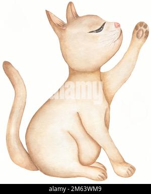 Rote Hauskatze . Süßes Kätzchen-Bild. Handgezeichnete Aquarell-Illustration Stockfoto