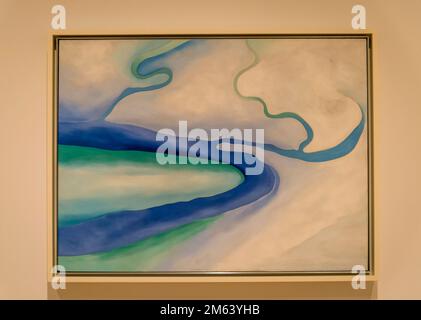 Georgia O'Keeffe Gemälde Es war Blau und Grün, 1960, Whitney Museum of American Art, mit Schwerpunkt auf amerikanischer Kunst des 20. Und 21. Jahrhunderts, New York City, Stockfoto