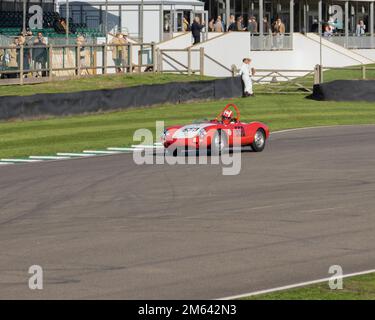 Urs Beck fährt seinen 1955 Porsche 550 Spyder auf der 2022 Goodwood Revival Stockfoto