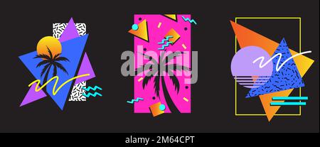 Synthwave 80er-Vektorgrafiken für T-Shirts, Vintage-Bekleidung für Väter, lebendige Projekte der alten Schule Stock Vektor