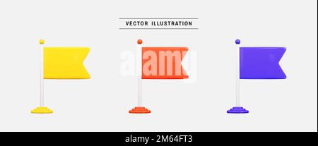 Flag mit Symbol für Pol 3D wird gerendert. Realistic Design Elements Kollektion. vektordarstellung im minimalen Cartoon-Stil Stock Vektor