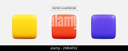 Quadratische Schaltfläche 3D Symbol rendern. Realistic Design Elements Kollektion. vektordarstellung im minimalen Cartoon-Stil Stock Vektor