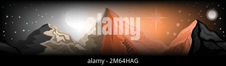 Fantastische nächtliche Berglandschaft Stock Vektor