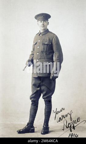 Ein britischer Soldat aus dem Ersten Weltkrieg, ein Soldat in der Hauskavallerie. Unterschrieben und datiert - Reggie, 1914. Stockfoto