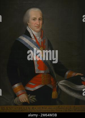 Pedro de Alcantara Tellez Giron y Pacheco (1755-1807). 9. Herzog von Osuna und 10. Marquis von Peñafiel. Spanischer Generalleutnant. Portrait trägt die Dienstuniform des Oberst des Regiments der Spanischen Garde mit Zöpfen, die dem Rang des Generalleutnants entsprechen. Öl auf Segeltuch. Armeemuseum. Toledo, Spanien. Stockfoto