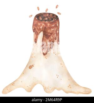 Vulkan-Illustration. Von Hand gezeichneter Clipart in Aquarell Stockfoto
