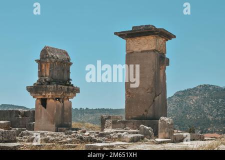 Ruinen der antiken Stadt Xanthos in der Türkei. Die Hauptstadt des antiken Lycia. Stockfoto