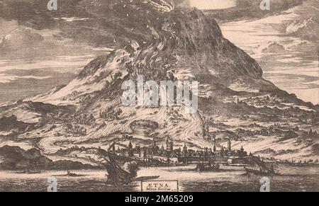 Ausbruch des Mt. Vulkan Ätna, Sizilien, Italien im Jahr 1726. Nach einem Werk eines anonymen Künstlers aus dem 18. Jahrhundert. Stockfoto