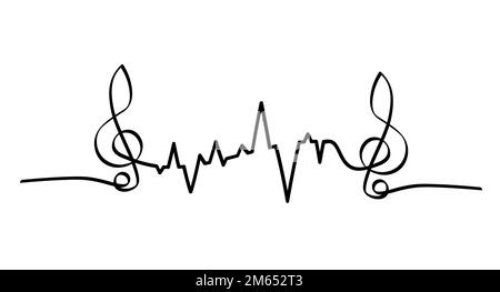 Puls der Herzschlagleitung, Welle. Musik-Text-Patern. Zeichen für flache Vektorwellen. Musikalische Noten oder Strichmuster. Ton, Notenkonzept. ke Stockfoto