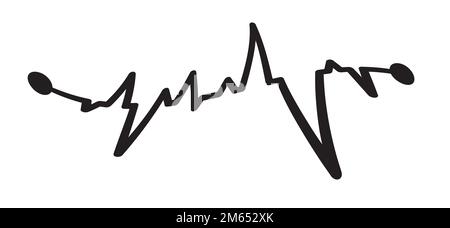 Cartoon-Herzschlag-Impuls, winken. Das Herzkardiogramm. Zeichnen eines Rhythmuslinienmusters. Herzschlag-ekg; ekg-Konzept. Echokardiogramm-Logo. Mensch, Herzfrequenz Stockfoto