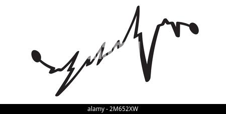 Cartoon-Herzschlag-Impuls, winken. Das Herzkardiogramm. Zeichnen eines Rhythmuslinienmusters. Herzschlag-ekg; ekg-Konzept. Echokardiogramm-Logo. Mensch, Herzfrequenz Stockfoto