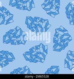 Polygonale blaue Mineralien, nahtloses Muster. Heilende Kristalle im Hintergrund. Komplizierte Edelsteine Quarzsteine Vektordarstellung. Stock Vektor
