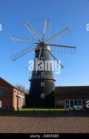 Heckington Windmill, Working 8-Sail Windmill, Heckington, Sleaford Lincolnshire, Großbritannien. Stockfoto