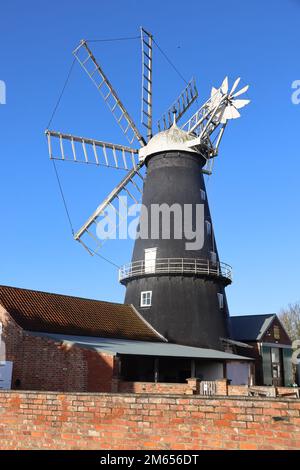 Heckington Windmill, Working 8-Sail Windmill, Heckington, Sleaford Lincolnshire, Großbritannien. Stockfoto