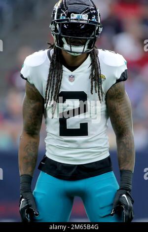 Jacksonville Jaguars safety Rayshawn Jenkins (2) waves goodbye to the fans  during an NFL football game against the Indianapolis Colts, Sunday, Sept. 10,  2023, in Indianapolis. (AP Photo/Zach Bolinger Stock Photo - Alamy