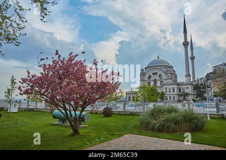 Istanbul, Türkei - 24. April 2017: Die Dolmabah e Moschee. Die Moschee wurde 1855 fertiggestellt Stockfoto