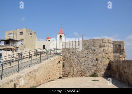 Stadtmauer von Acre - Kreuzfahrer-Stadt Akko in Israel Stockfoto