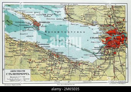 Stadtplan von St. Petersburg im frühen 20. Jahrhundert. Stockfoto