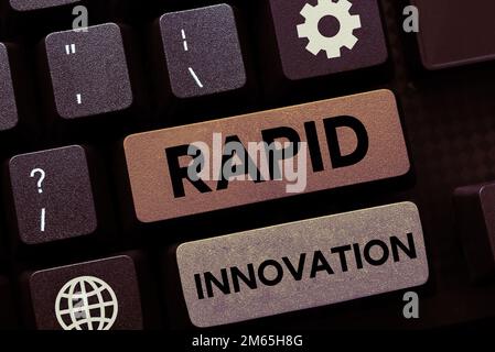Handgeschriebenes Schild Rapid Innovation. Geschäftsüberblick Merkmal einer Website, die Suchmaschinenalgorithmen verwendet Stockfoto