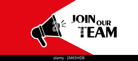 Schließen Sie sich unserem Teamschild auf weißem Hintergrund an Stock Vektor